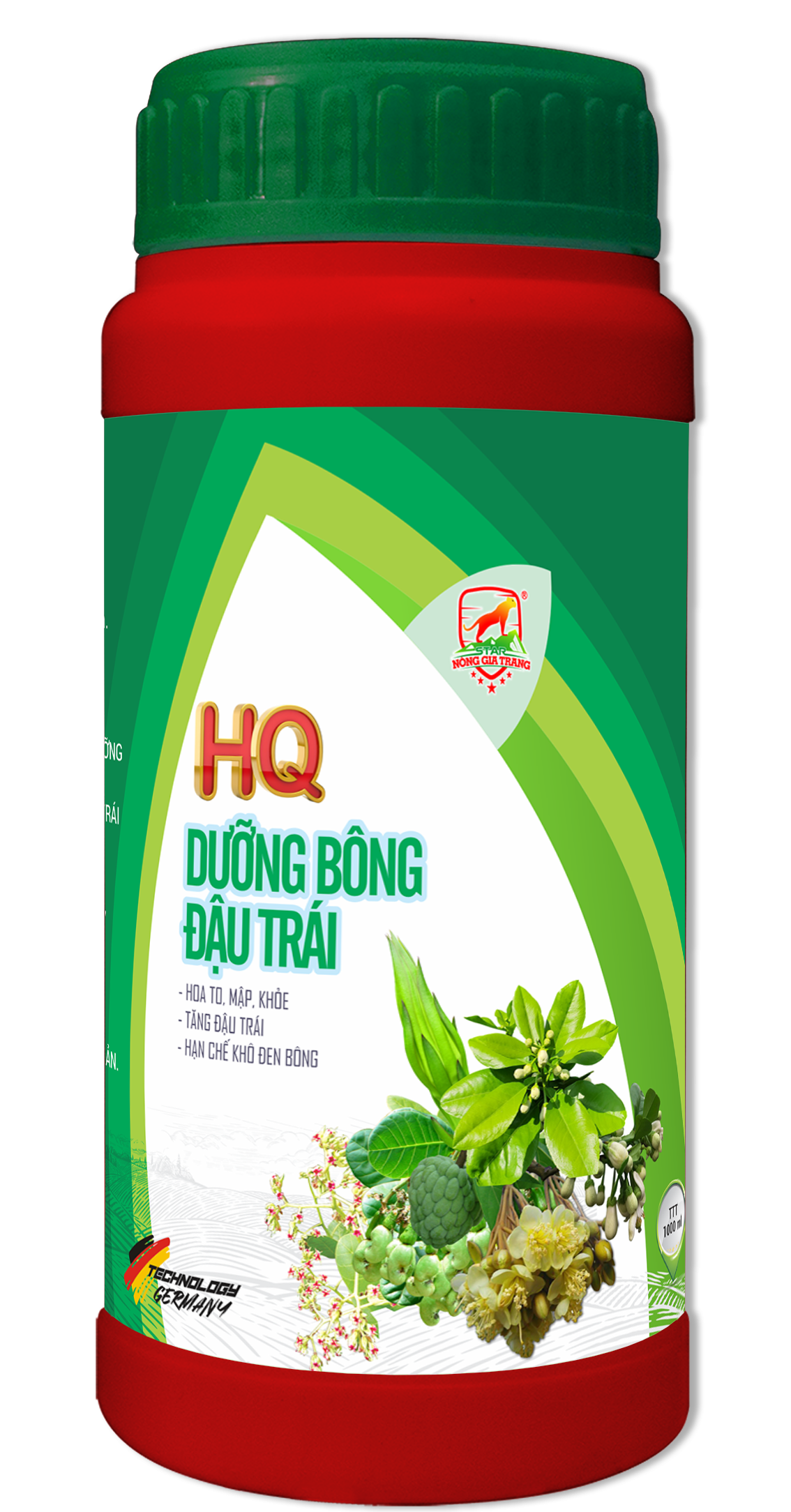 Phân bón HQ DƯỠNG BÔNG ĐẬU TRÁI 1000ml – Hoa to, Mập khỏe, Tăng đậu trái, hạn chế khô đen bông – Phân bón STAR Nông Gia Trang