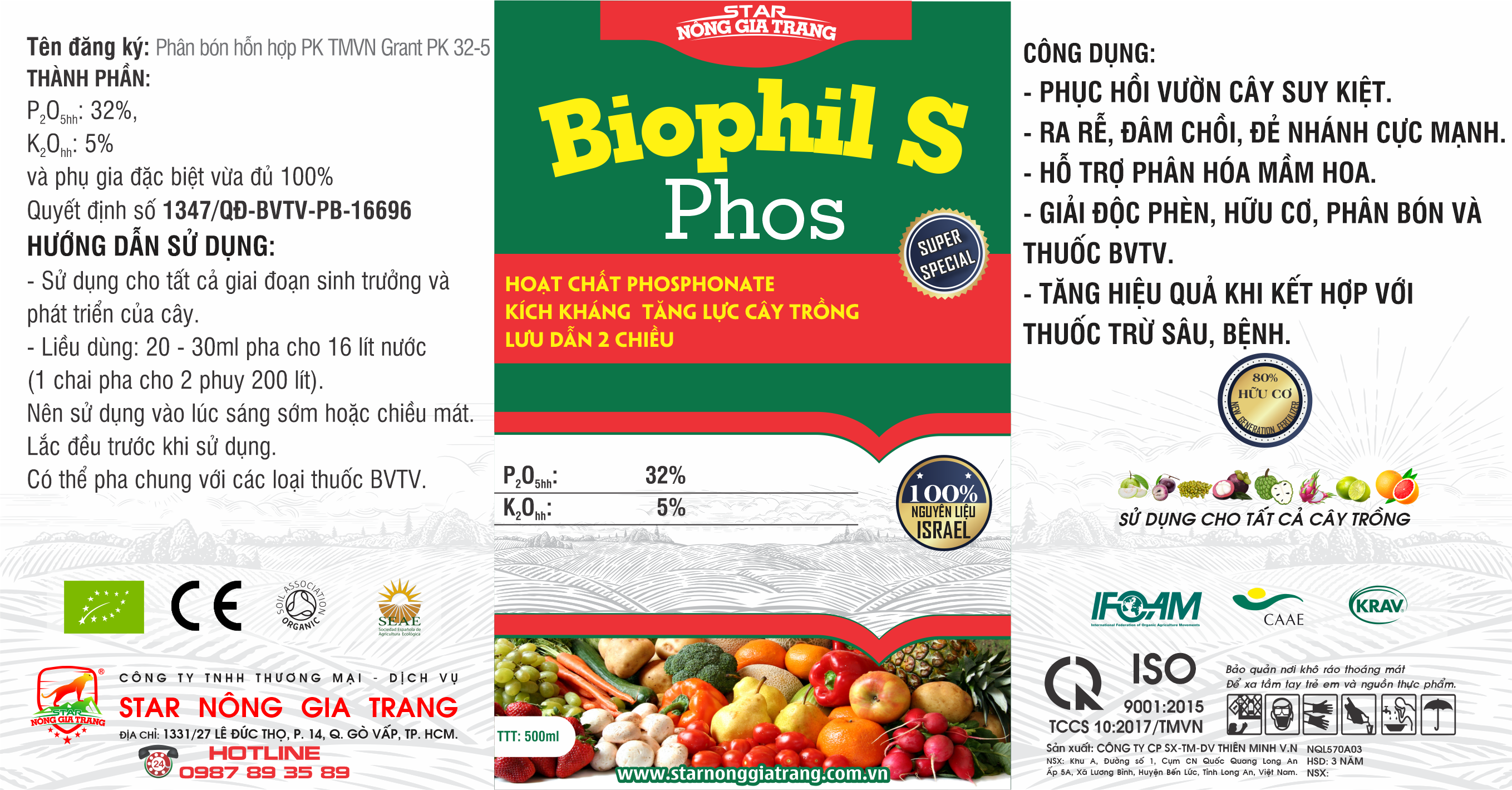 Phân bón BIOPHIL S PHOS 500ml - Hoạt Chất Phosphonate - Kích Kháng Tăng Lực Cây Trồng - Lưu Dẫn 2 Chiều – Phân bón STAR Nông Gia Trang